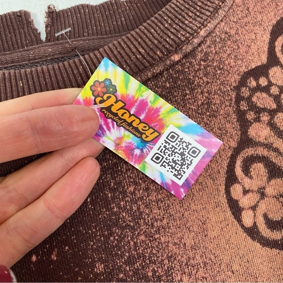 Handmade Floral Stencil Sweatshirt Pullover Womens Small Upcycled Oversized Crew - Picture 10 of 13